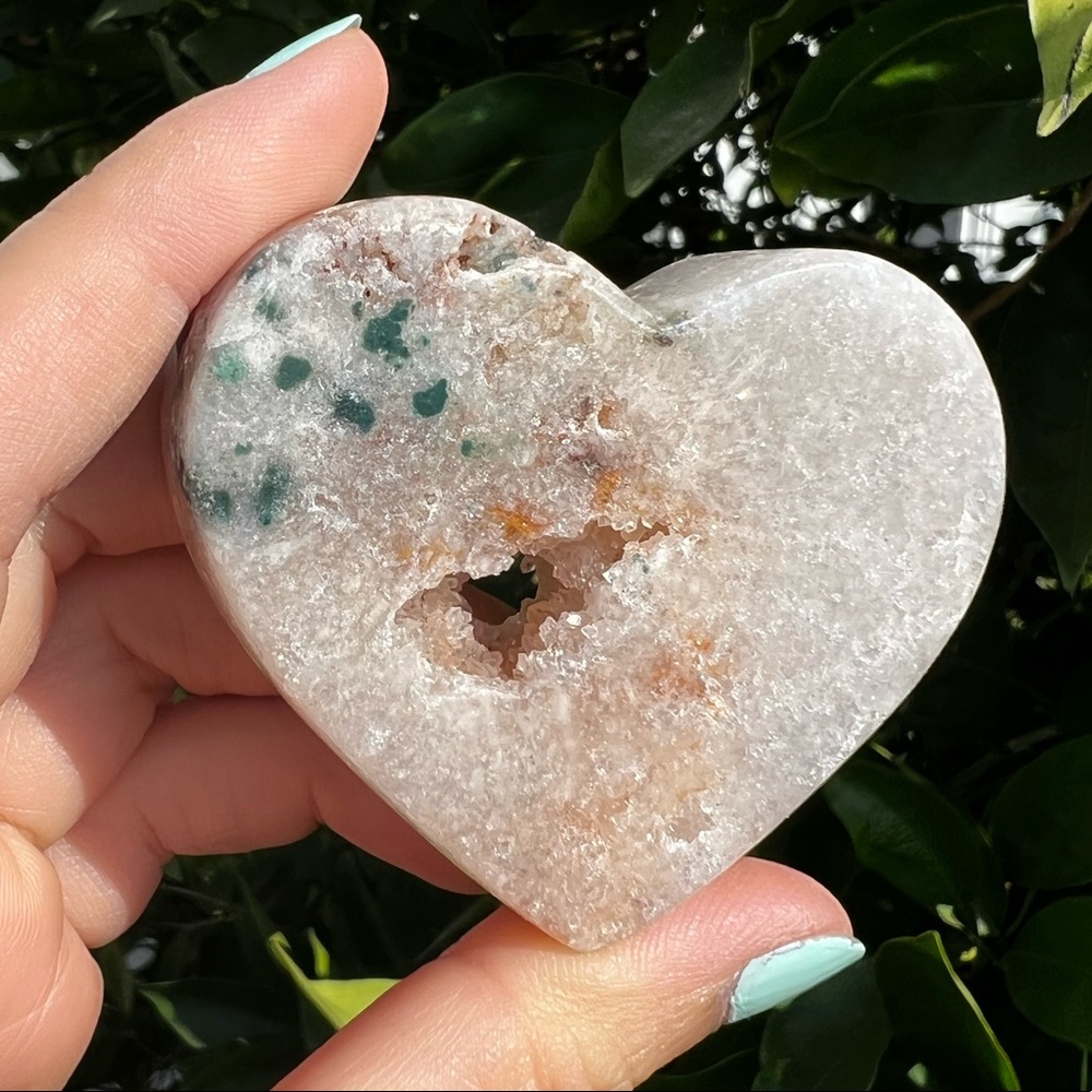 Pink Amethyst Heart with Druzy Pockets and Green Jasper